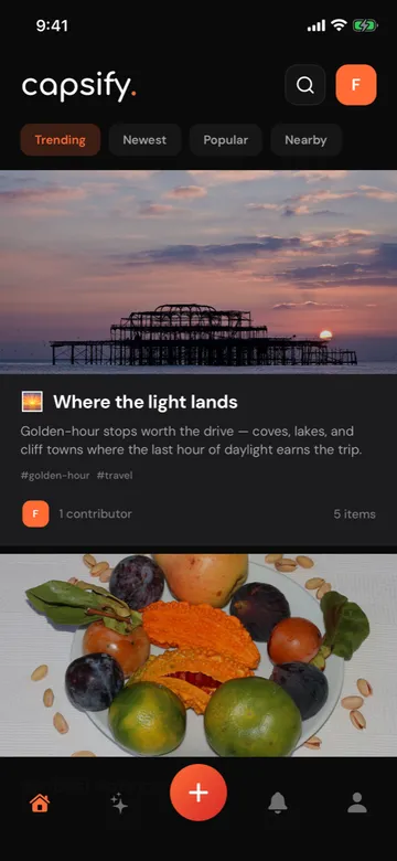 Capsify home feed showing capsules